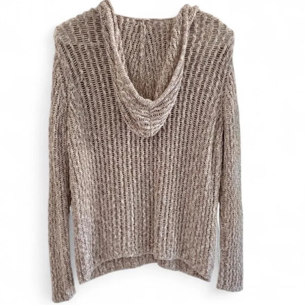 Chico's Open Knit Hooded V-Neck Sweater - Beige Marled - Chicos Size 1 medium 8 - Picture 3 of 5